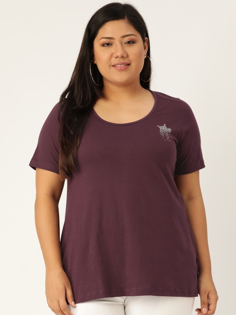 

Revolution Women Purple Plus Size Solid Round Neck T-shirt