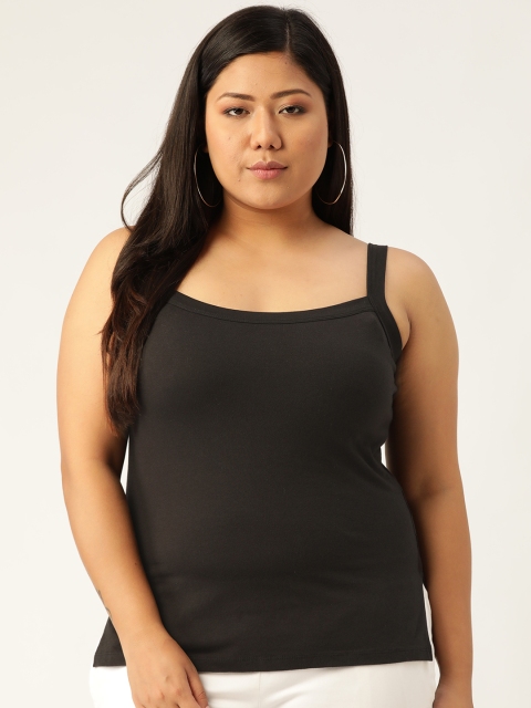 

Revolution Women Black Plus Size Solid Fitted Top