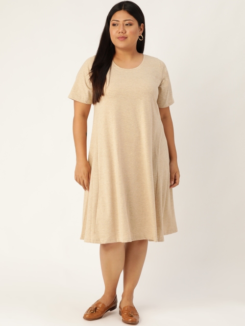 

Revolution Women Beige Solid Plus Size A-Line T-Shirt Dress