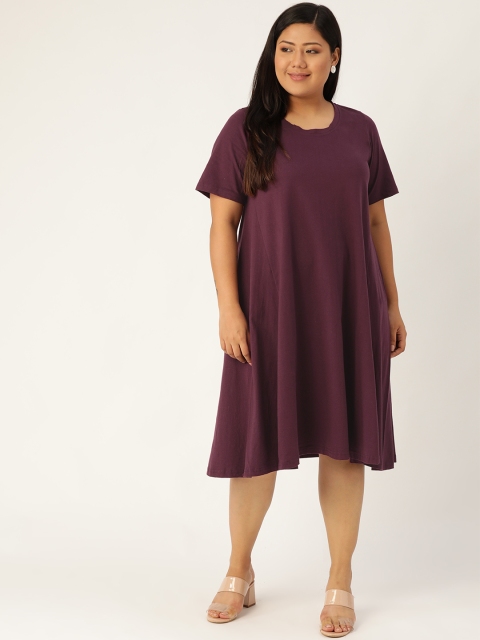 

Revolution Women Burgundy Solid Plus Size A-Line T-Shirt Dress