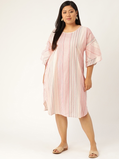 

Revolution Women White & Red Plus Size Striped A-Line Dress