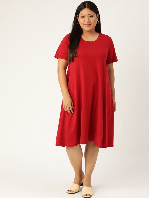 

Revolution Women Maroon Plus Size Solid A-Line Dress