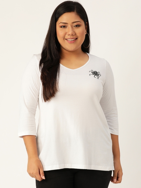 

Revolution Women White Plus Size Solid V-Neck T-shirt