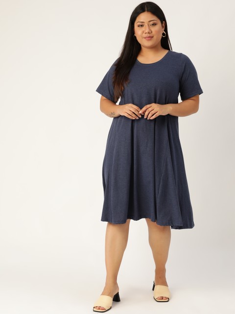 

Revolution Women Navy Blue Solid Plus Size A-Line T-Shirt Dress
