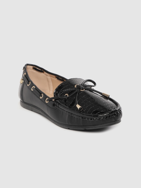 

Carlton London Women Black Croc Textured Boat Shoes