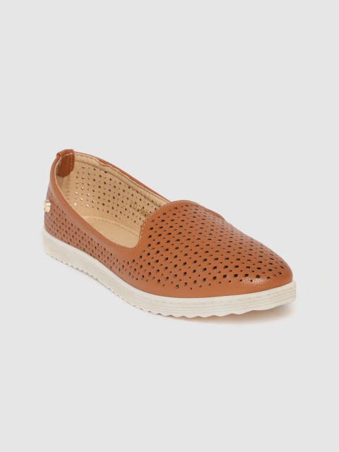 

Carlton London Women Tan Brown Laser Cut Slip-On Sneakers