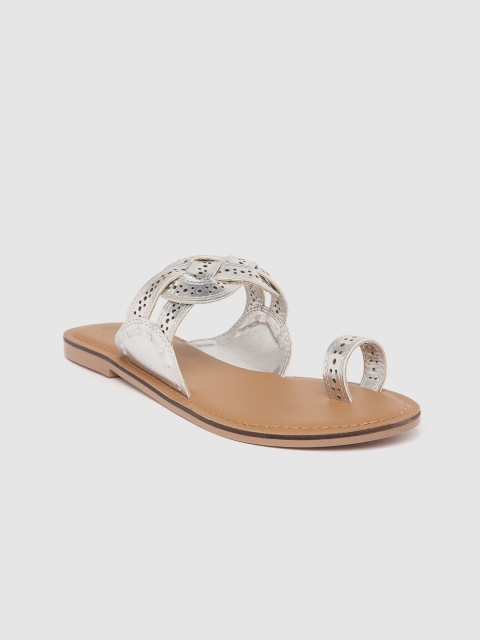 

Carlton London Women Silver-Toned Braided One Toe Flats with Laser Cut Detail