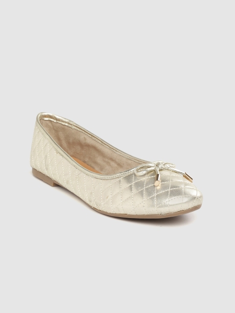 

Carlton London Women Muted Gold-Toned Quilted Leather Ballerinas