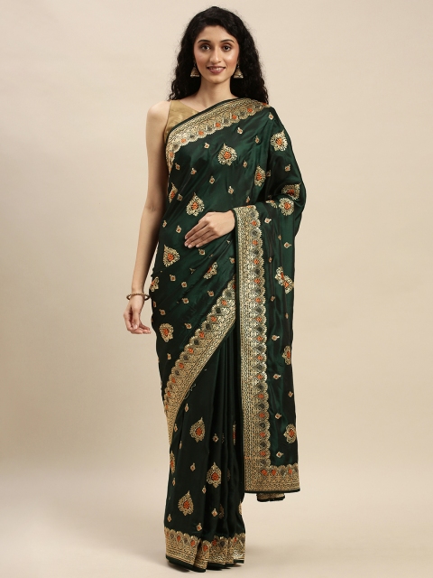 

Mitera Green & Gold-Toned Poly Crepe Embroidered Saree