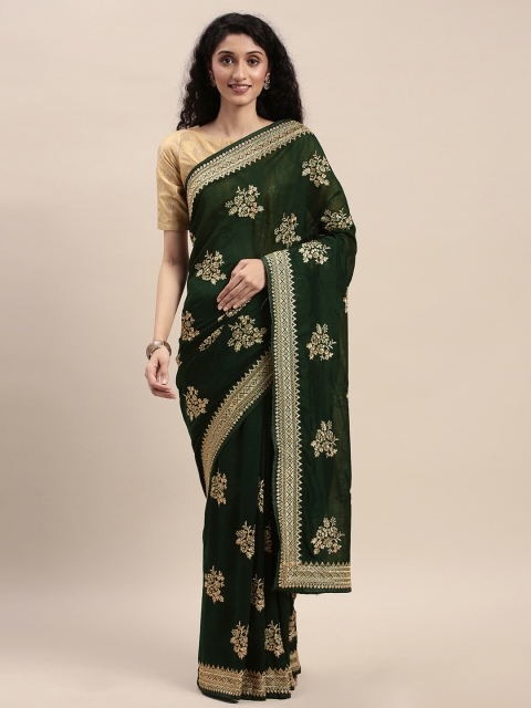 

Mitera Green Embroidered Poly Georgette Celebrity Saree