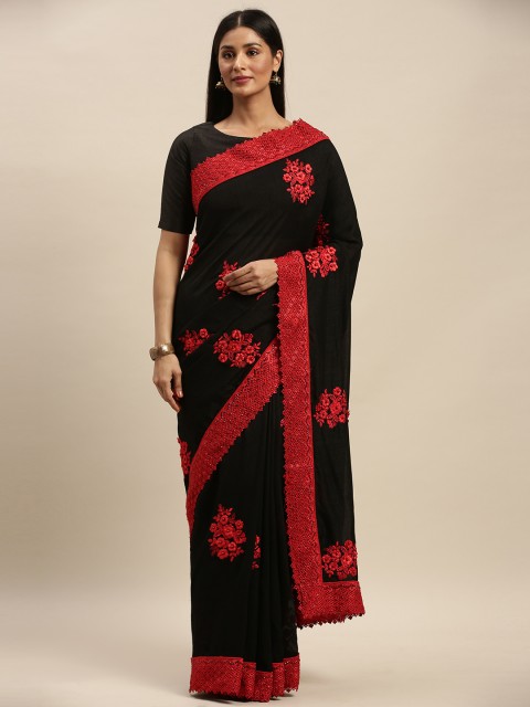 

Mitera Black Embroidered Poly Chiffon Saree