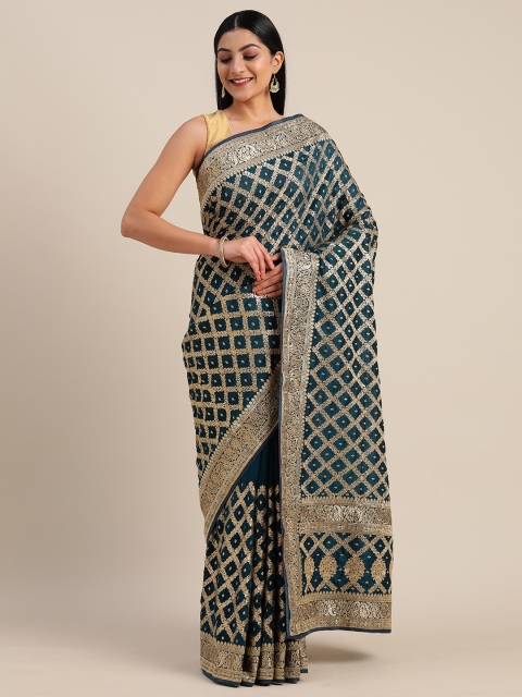 

Mitera Teal Green & Gold-Toned Poly Silk Embroidered Saree