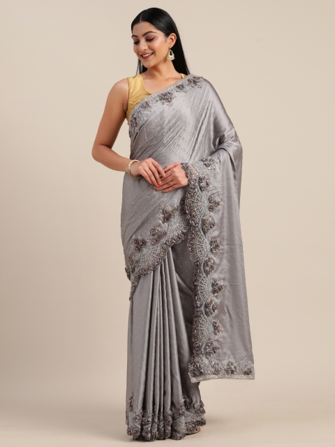 

Mitera Grey Embellished Satin Celebrity Saree