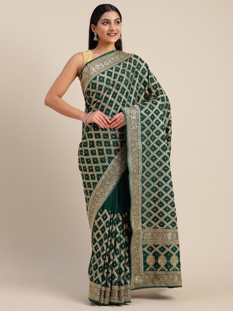 

Mitera Green & Golden Poly Silk Embroidered Saree