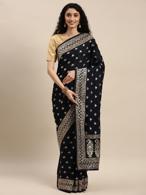 

Mitera Navy Blue & Golden Poly Crepe Embroidered Saree