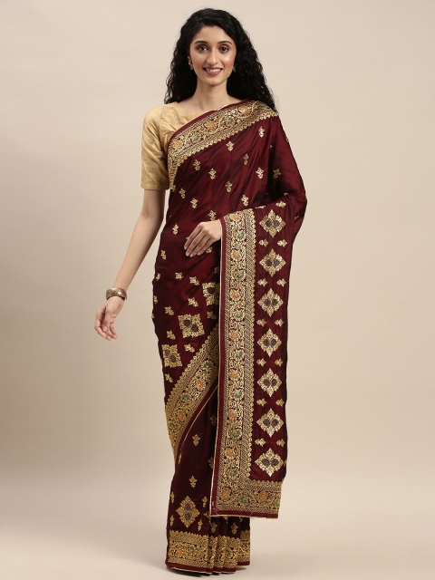 

Mitera Maroon Embroidered Satin Celebrity Saree