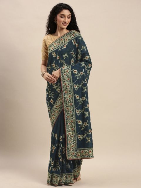 

Mitera Teal Blue Embroidered Poly Georgette Celebrity Saree