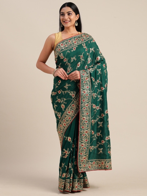 

Mitera Green & Gold-Toned Poly Georgette Embroidered Saree