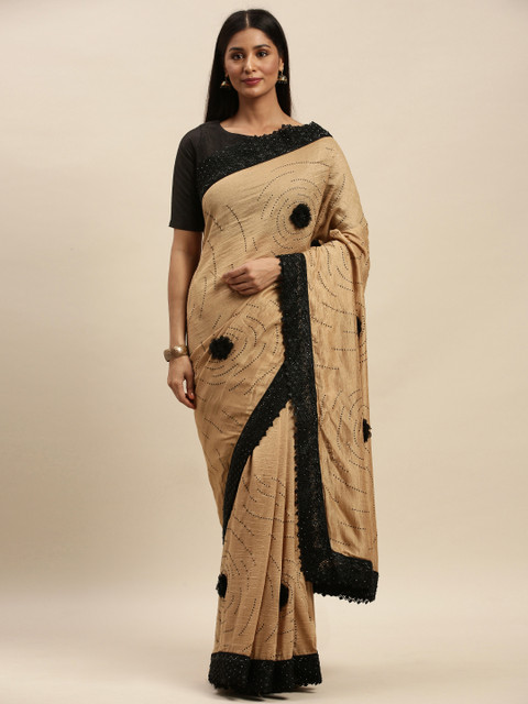 

Mitera Beige & Black Poly Chiffon Embellished Saree