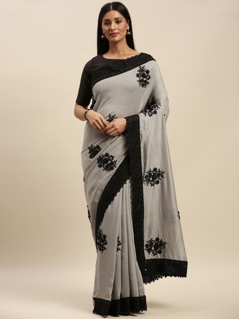 

Mitera Grey & Black Poly Chiffon Embroidered Saree