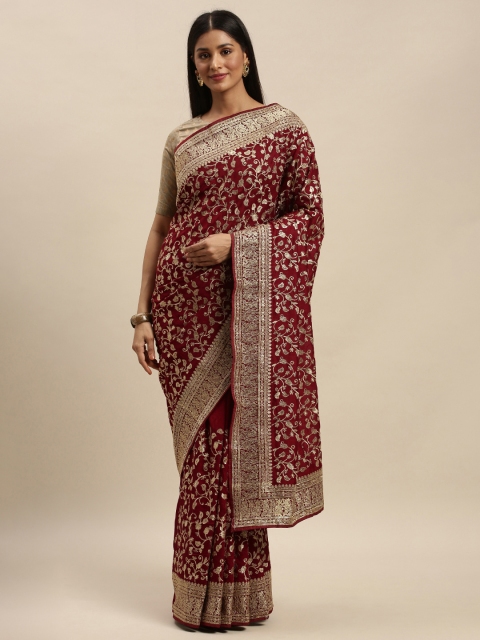 

Mitera Maroon Embroidered Poly Georgette Saree