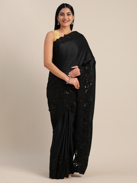 

Mitera Black Solid Satin Embroidered Border Party Saree