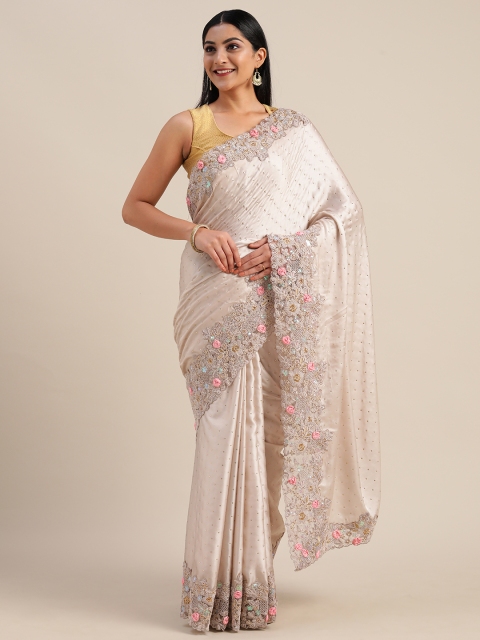 

Mitera Cream-Coloured Embellished Satin Celebrity Saree