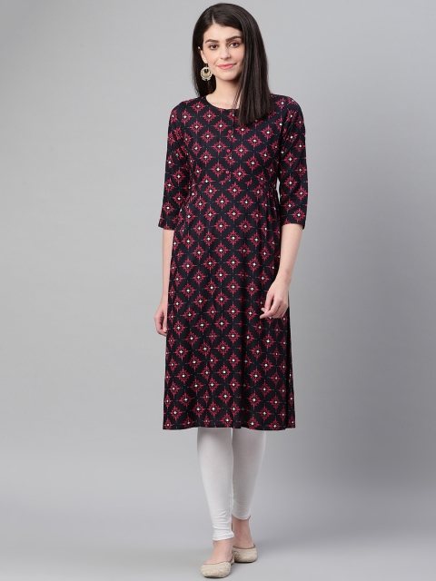 

clorals Women Navy Blue & Red Printed A-Line Kurta