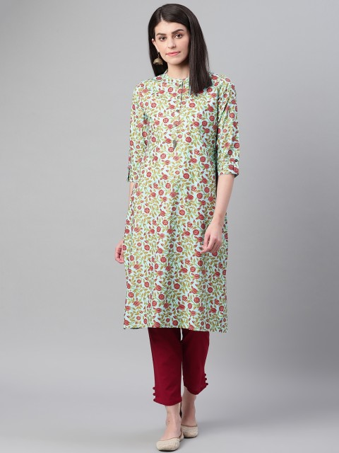 

clorals Women Blue & Maroon Printed Straight Kurta
