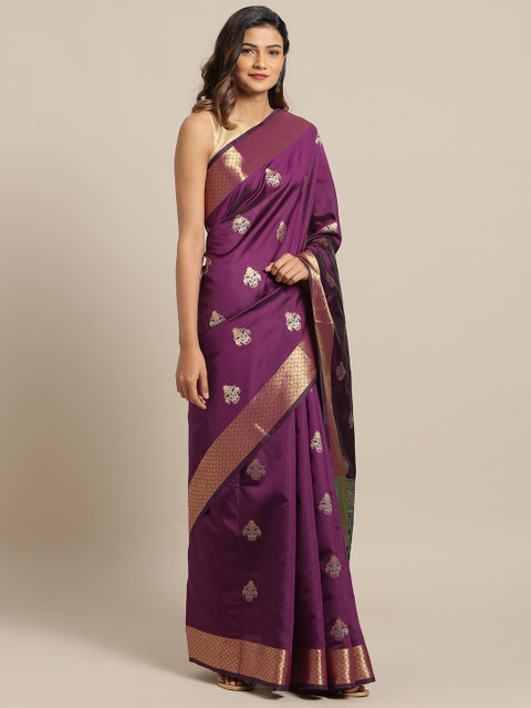 

Mitera Purple & Teal Green Silk Blend Woven Design Saree
