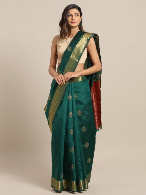 

Mitera Green & Red Silk Blend Woven Design Saree
