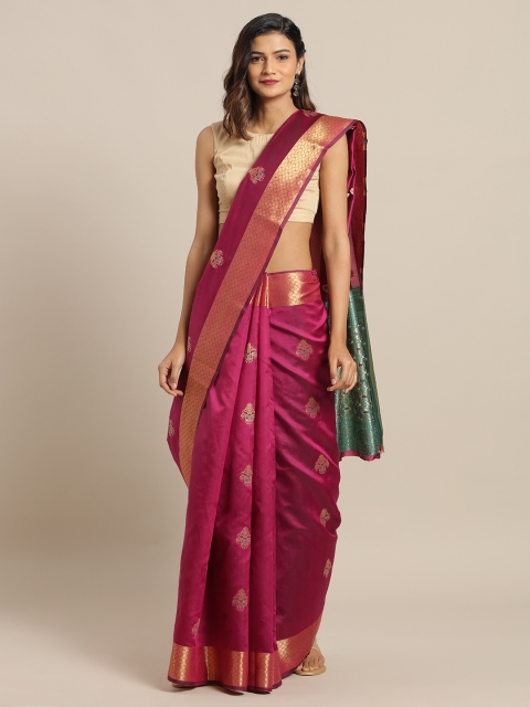 

Mitera Magenta Pink & Teal Green Silk Blend Woven Design Saree