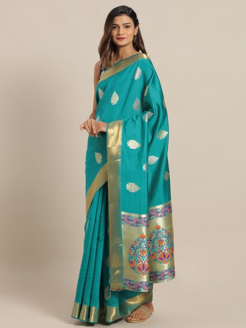 

Mitera Sea Green & Golden Silk Blend Woven Design Saree