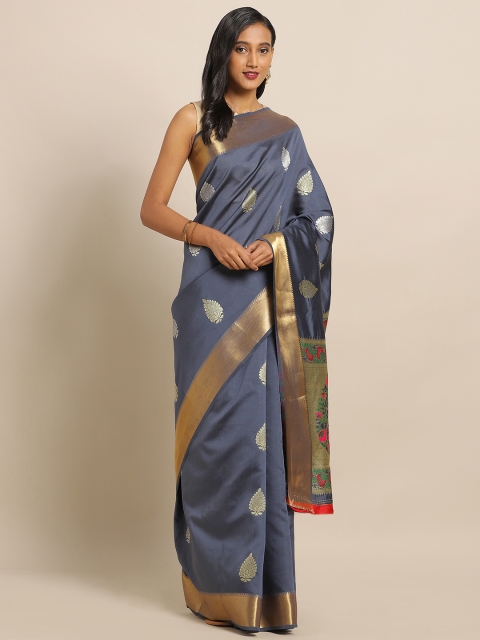 

Mitera Grey & Gold-Toned Silk Blend Woven Design Saree