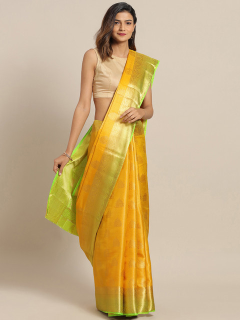 

Mitera Yellow & Green Silk Blend Woven Design Saree