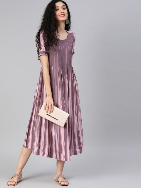 

Inddus Women Mauve & Pink Striped A-Line Dress