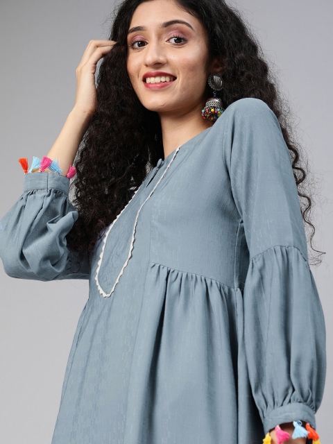 

Inddus Women Blue Solid A-Line Dress