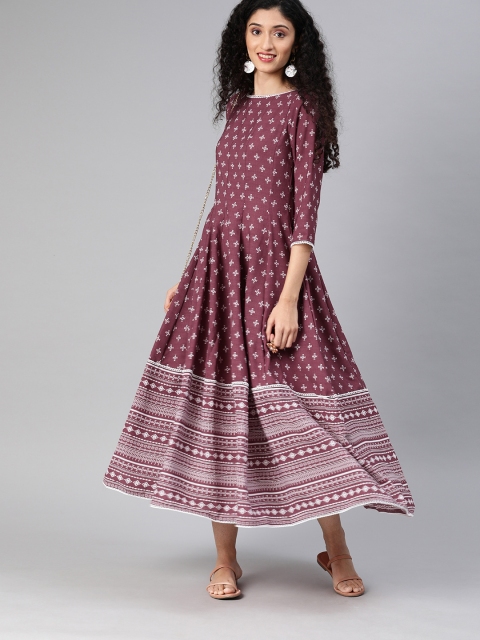 

Inddus Women Burgundy & White Printed A-Line Dress