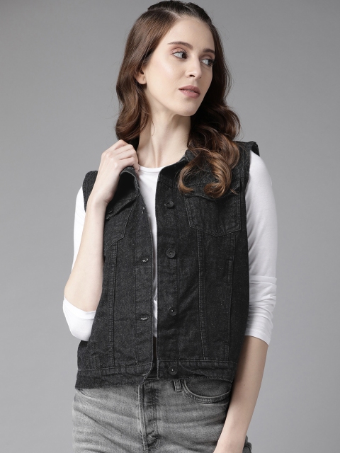 

Roadster Women Black Washed Pure Cotton Denim Jacket
