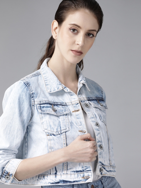 

Roadster Women Blue Washed Cropped Denim Jacket