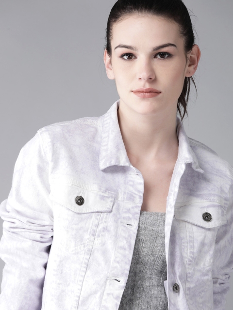 

Roadster Women White Self Design Denim Jacket