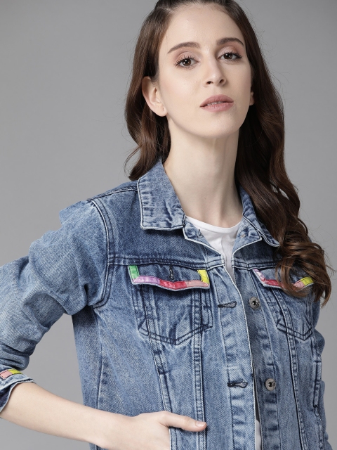 

Roadster Women Blue Washed Pure Cotton Denim Jacket