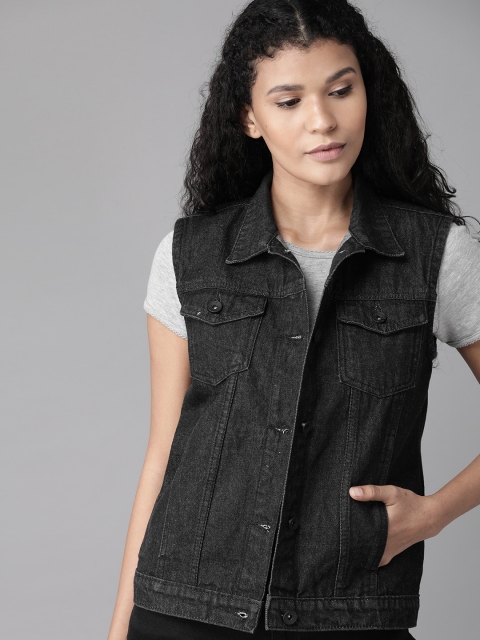 

Roadster Women Black Solid Denim Jacket