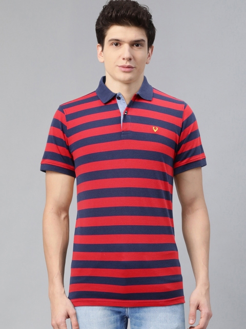 

Allen Solly Men Navy Blue & Red Striped Polo Collar T-shirt