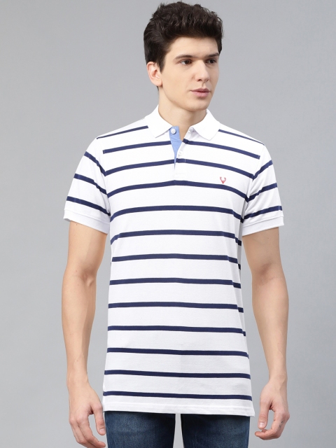 

Allen Solly Men White & Navy Blue Striped Polo Collar T-shirt