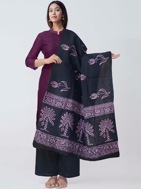 

Unnati Silks Women Black & Purple Floral Print Sustainable Dupatta