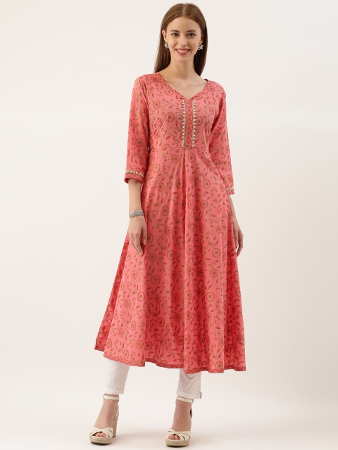 

FABRIC FITOOR Women Coral Pink Printed Anarkali Kurta