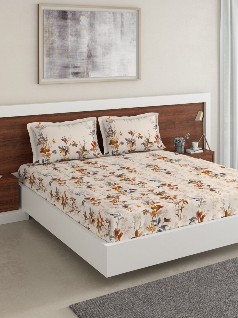 

DDecor Brown Floral 140 TC Cotton 1 King Bedsheet with 2 Pillow Covers