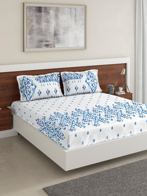 

DDecor Blue & White Geometric 150 TC Cotton 1 King Bedsheet with 2 Pillow Covers