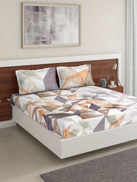 

DDecor Brown & White Geometric 150 TC Cotton 1 King Bedsheet with 2 Pillow Covers